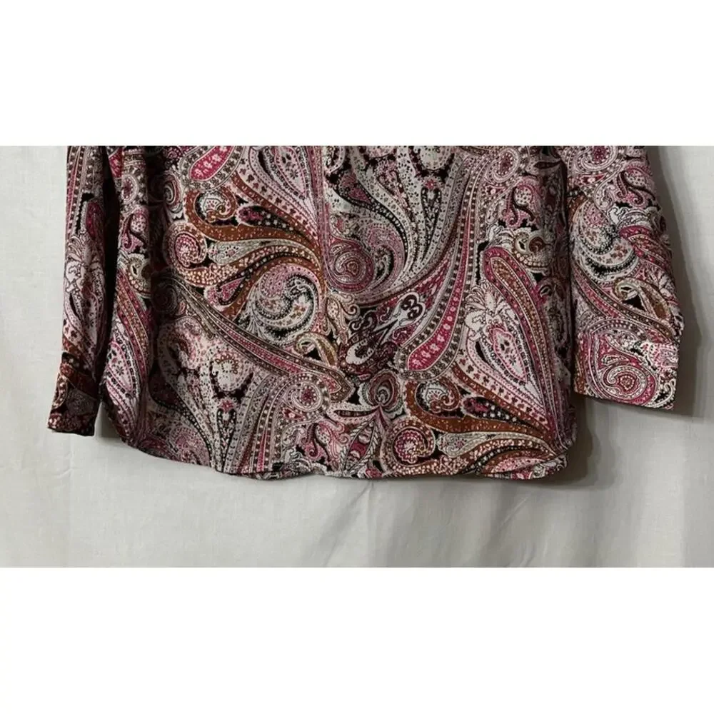 NWT Talbots Womens Long Sleeve‎ Paisley Button Front Shirt Top Blouse M Petite - Picture 11 of 14